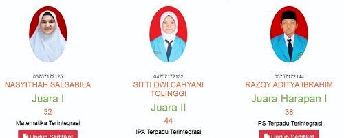 Dua Dari Tiga Siswa MTsN 1 Kota Lolos Ajang KSM Tingkat Provinsi